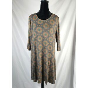 Women's Natural Life Gray Medallion Print‎ Knit 3/4 Sleeve Casual Dress Size L